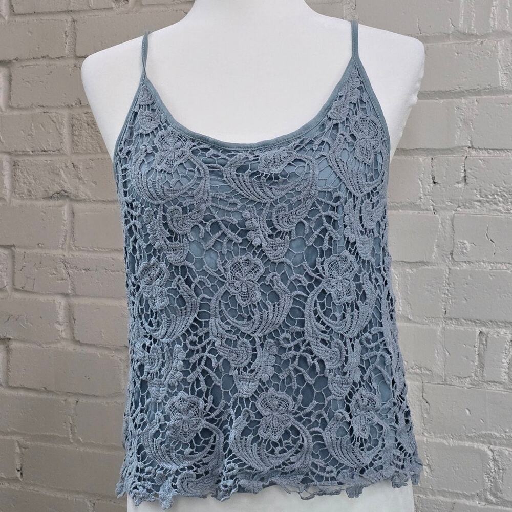 Mossimo Light Jade Blue Cami Top w/ Lace| Coquette Soft Girl | Y2k Fairycore LRG